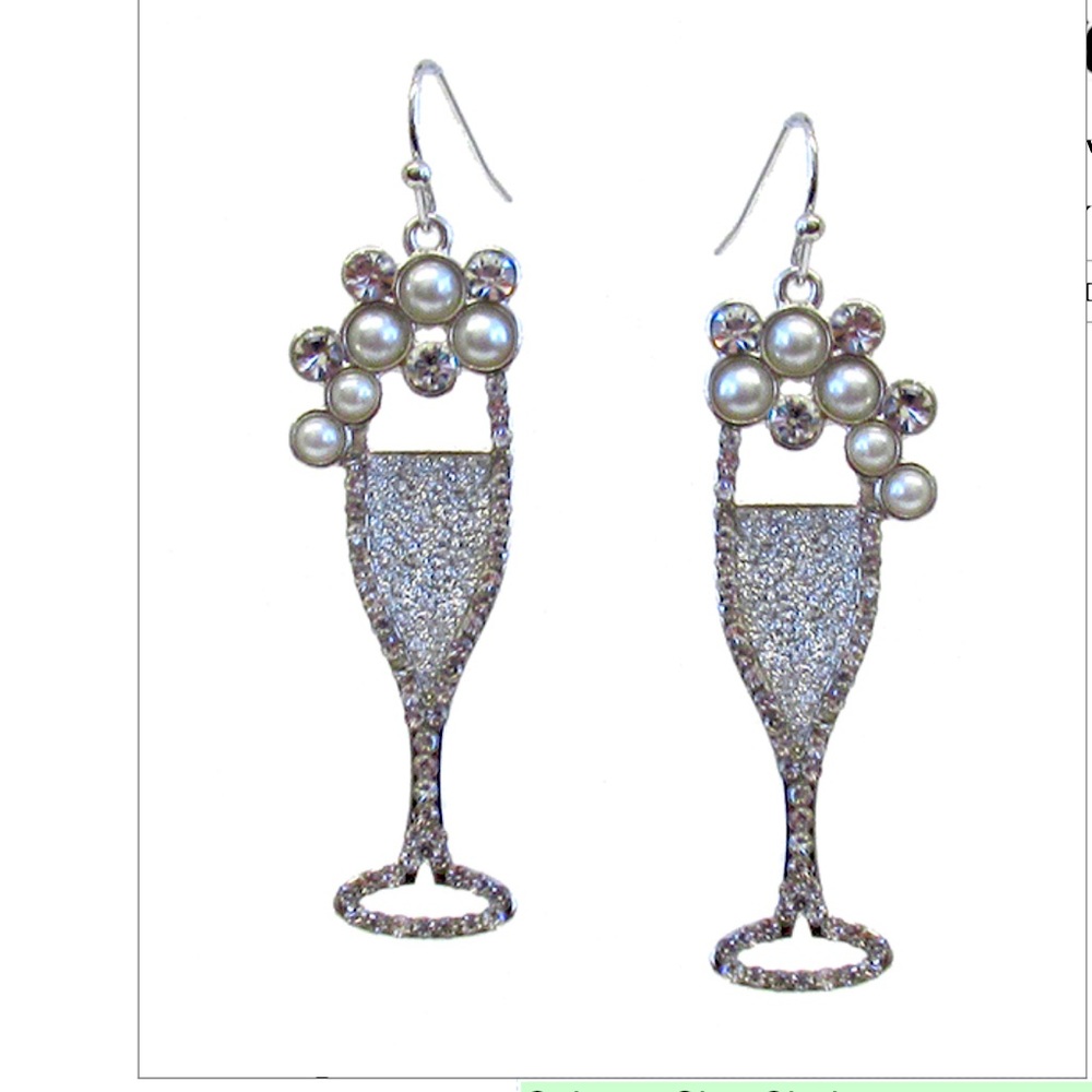 New Silver Champagne Glasses Earrings